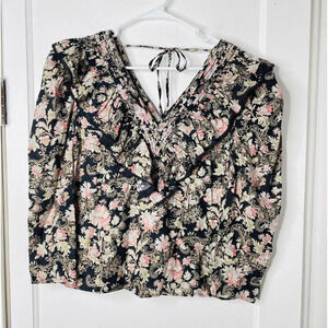 St Roche Blouse 6 Floral Peasant Prairie Boho Cottagecore Organic Cotton Ruffle
